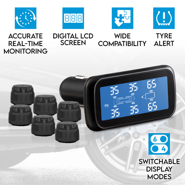 Elinz Tyre Pressure Monitoring System with 6 External Waterproof Sensors Trailer Caravan TPMS