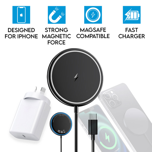 15W Magnetic Wireless Charging Pad for iPhone & Airpods Fast Charger Black Power Adapter