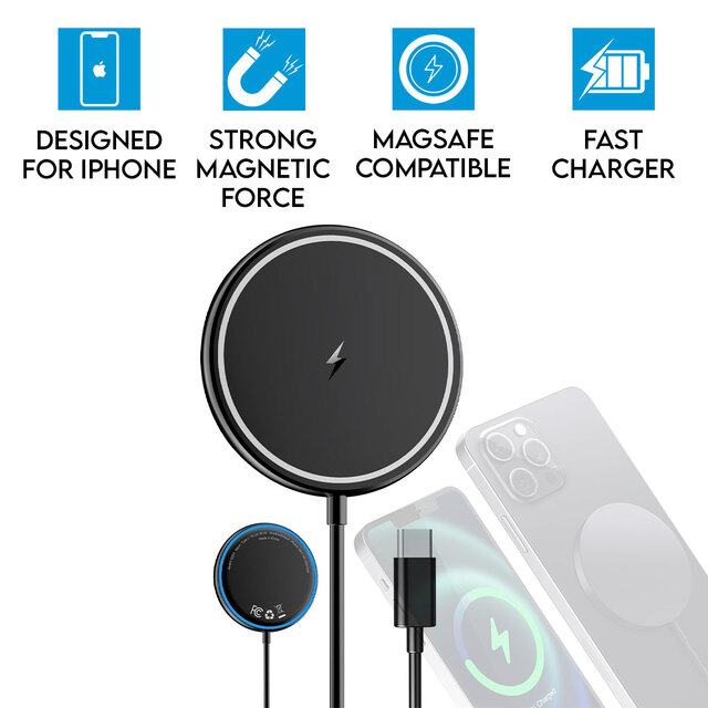 15W Magnetic Wireless Charging Pad for iPhone & Airpods Fast Charger Black