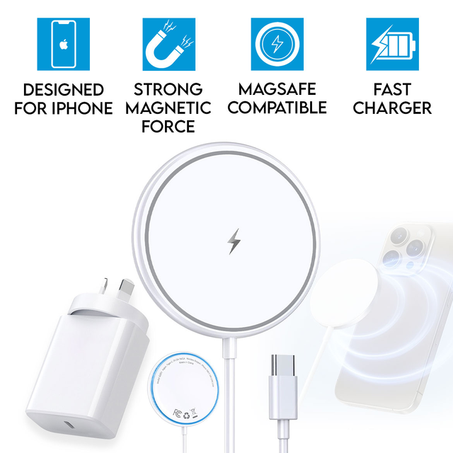 15W Magnetic Wireless Charging Pad for iPhone & Airpods Fast Charger White Power Adapter