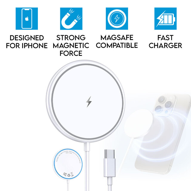 15W Magnetic Wireless Charging Pad for iPhone & Airpods Fast Charger White