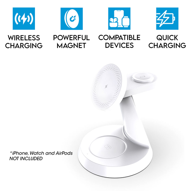 3 in 1 Magnetic Wireless Charging Station for iPhone 16/15/14/13/12 Series Charger for Multiple Apple Devices Apple Watch AirPods F9 White